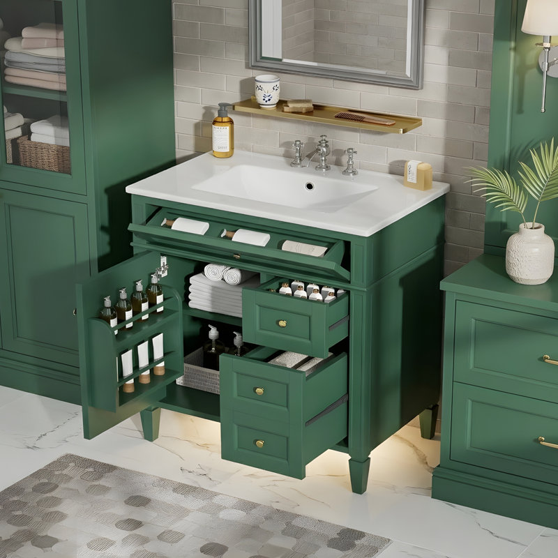 Meuble-lavabo de 30 po avec lavabo en céramique, Vert