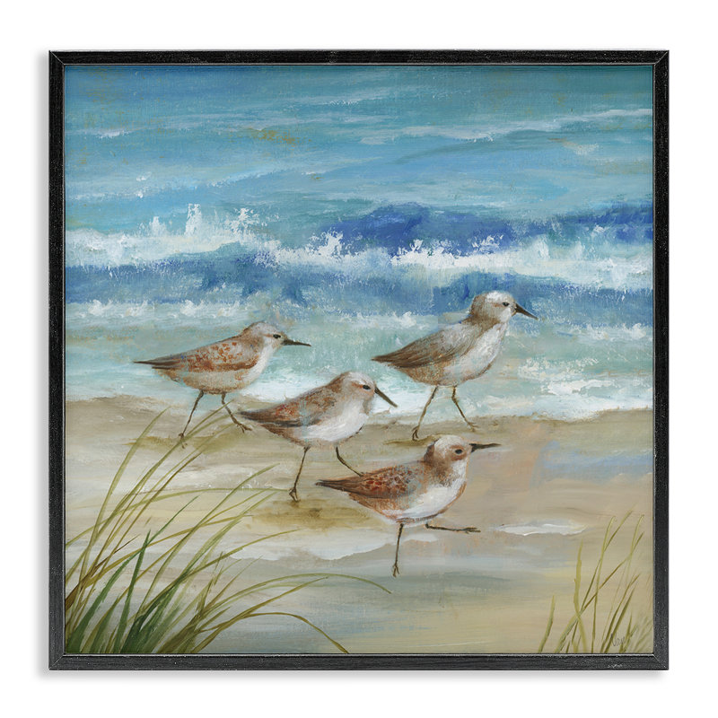 Sandpiper Gathering View, estampe numérique, conception de Nan, Giclée encadrée noir minuit, H 12 po x l 12 po