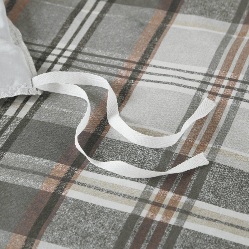 Tan and Gray Plaid Cotton Full/Queen Duvet Cover Set