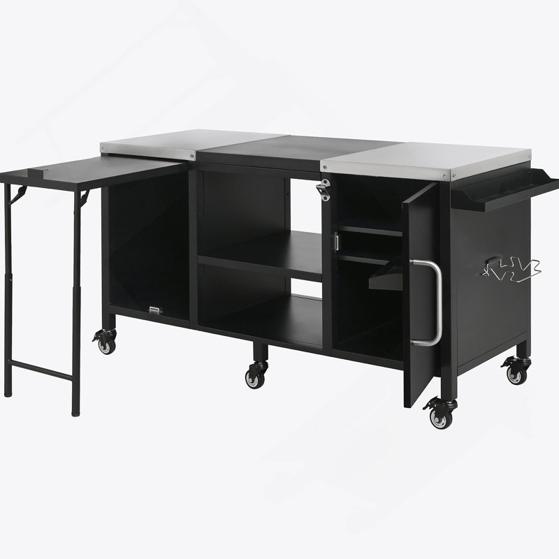 Chariot de barbecue 72,4 po avec table de préparation pliante, tablettes réglables et support à épices