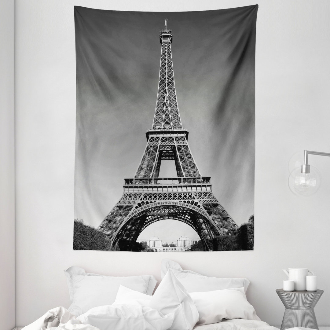 Tapisserie Eiffelturm Paris Wahrzeichen Monochromes Bild von Stadtbild Europäische Stadt