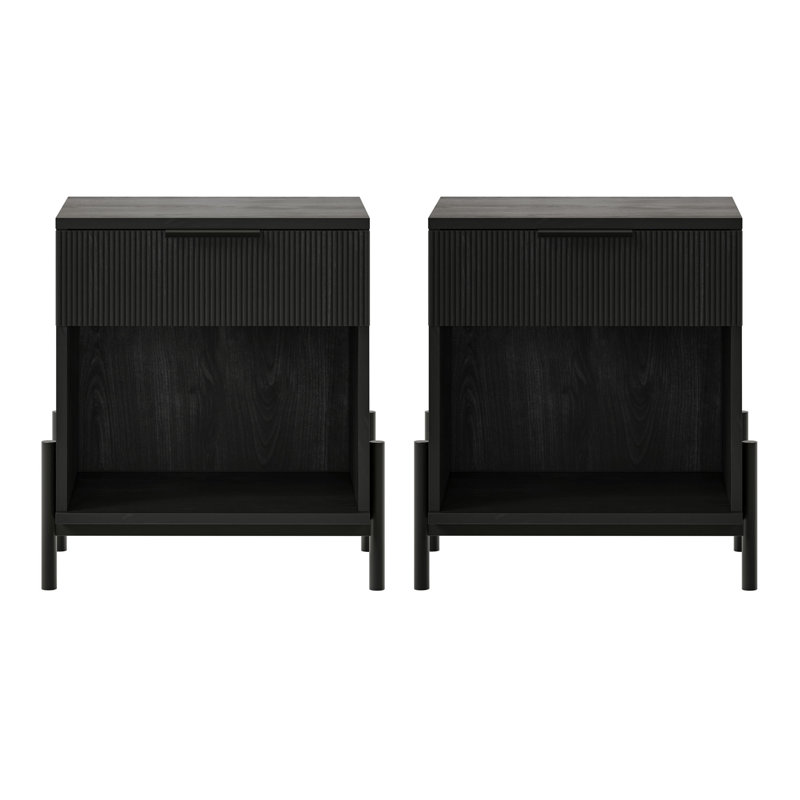 Ridvan 1-Drawer Nightstands with Open Cubby, Black