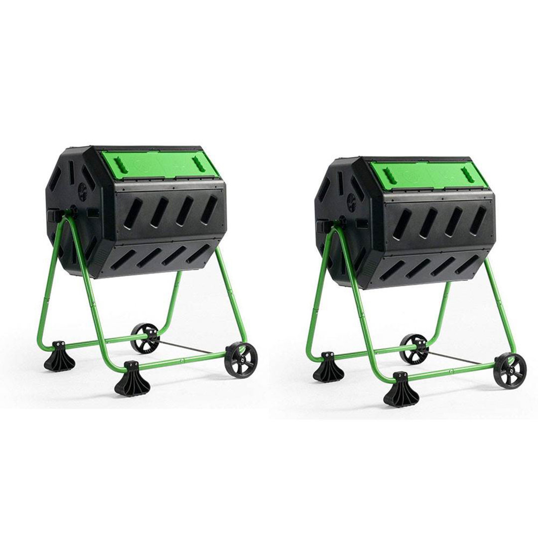 Hot Frog 37 Gallon Dual Chamber Quick Curing Tumbling Composter Bin (Set of 2) Hot Frog