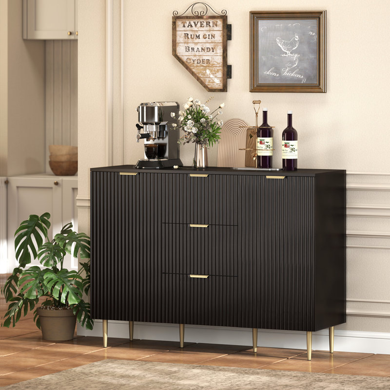 Sideboard Buffet Cabine w/ 3 Drawers and Adjustable Shelves, Black