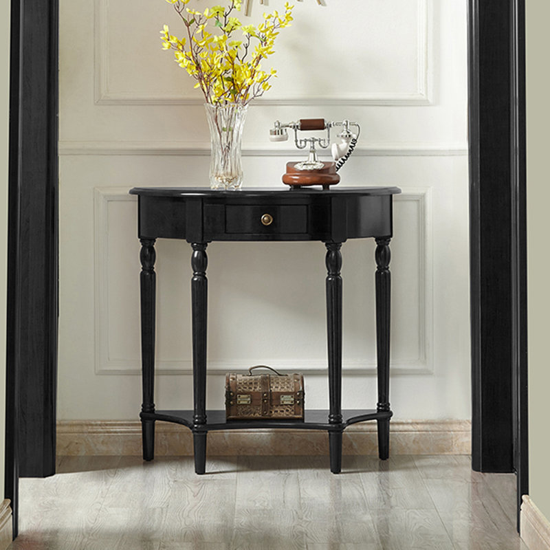 Console demi-cercle en bois massif noir, H 34,65 po x l 35,43 po x P 13,78 po