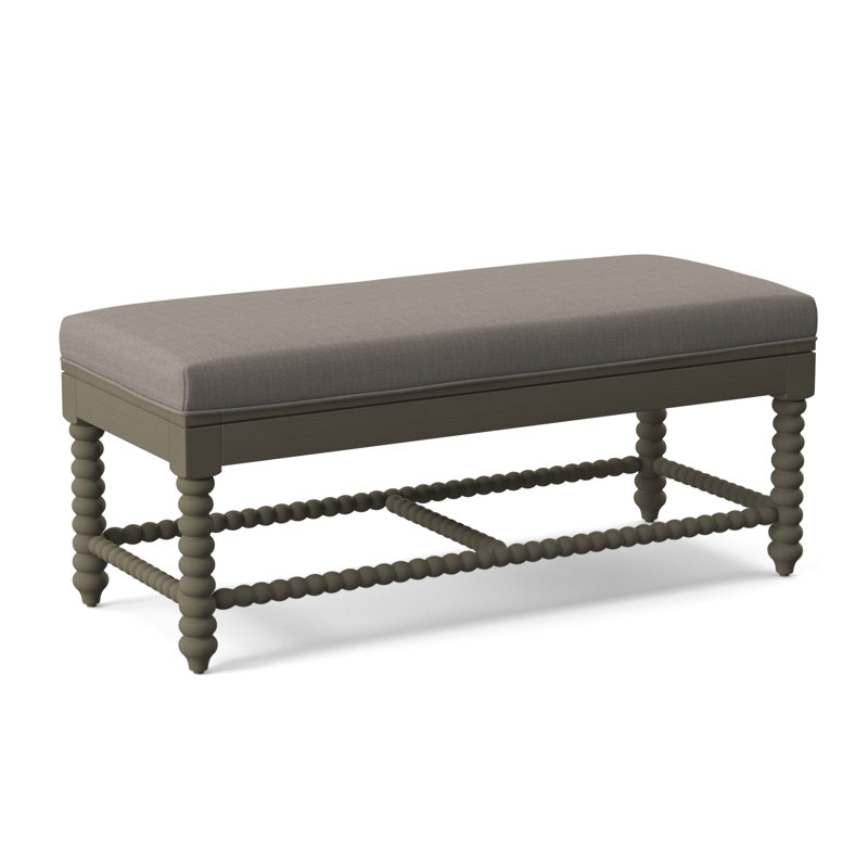 Lind Island Upholstered Bench, Sunbrella Beige Pinstripe; 6205-74, Stone Hearth Finish