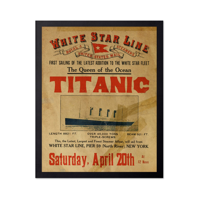 Titanic Queen of the Ocean, H 12 po x l 16 po, Affiche, Cadre noir