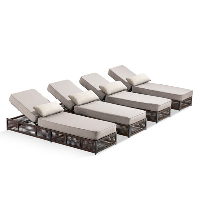 Pecofarm 4-Piece Wicker Rattan Outdoor Chaise Lounge Set With 5" Thick Cushions, 5-Position Adjustable Patio Recliner