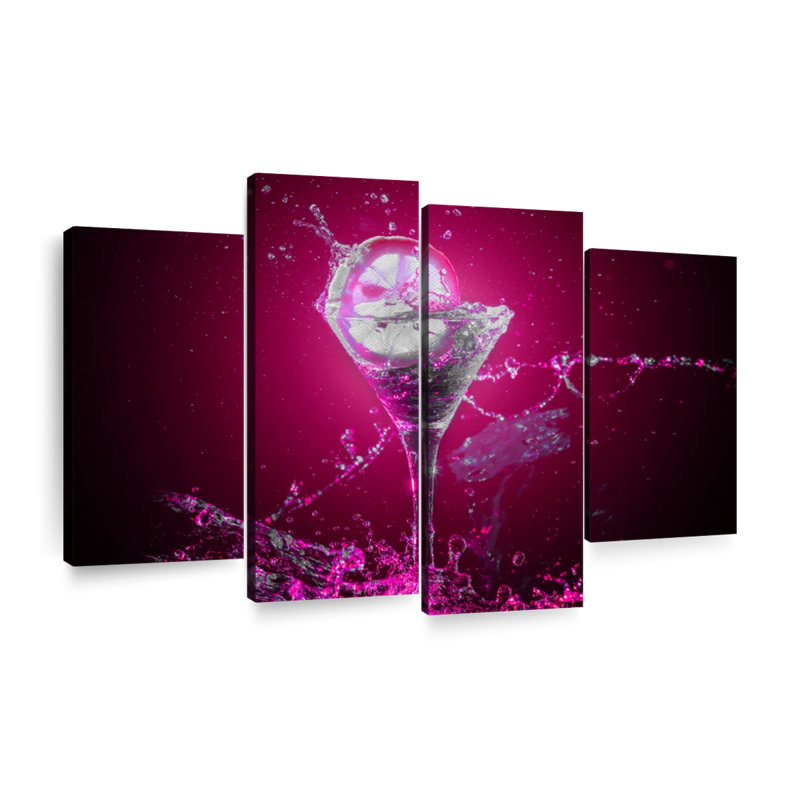 Ensemble de 4 pièces cocktail sur fond rose, H 27 po x l 43 po x P 1,25 po