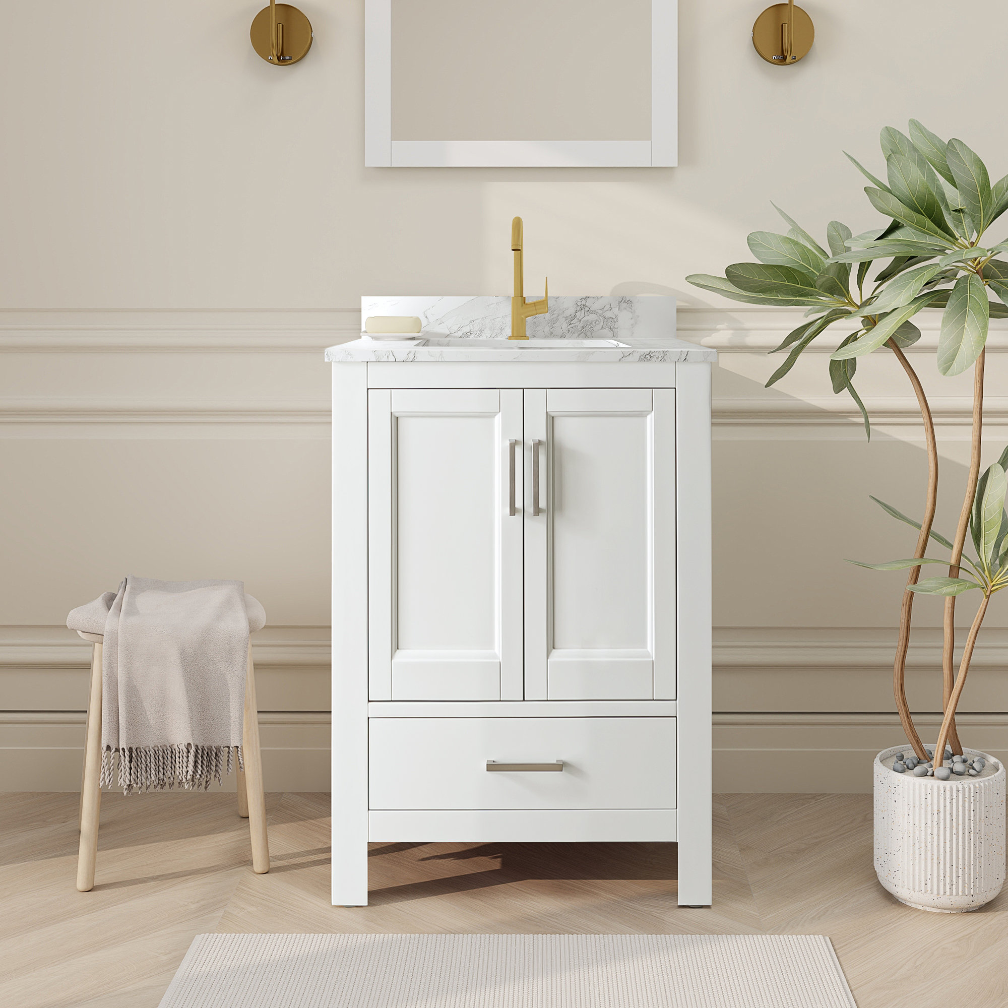 Winston Porter 24'' Free Standing Single Bathroom Vanity With Marble