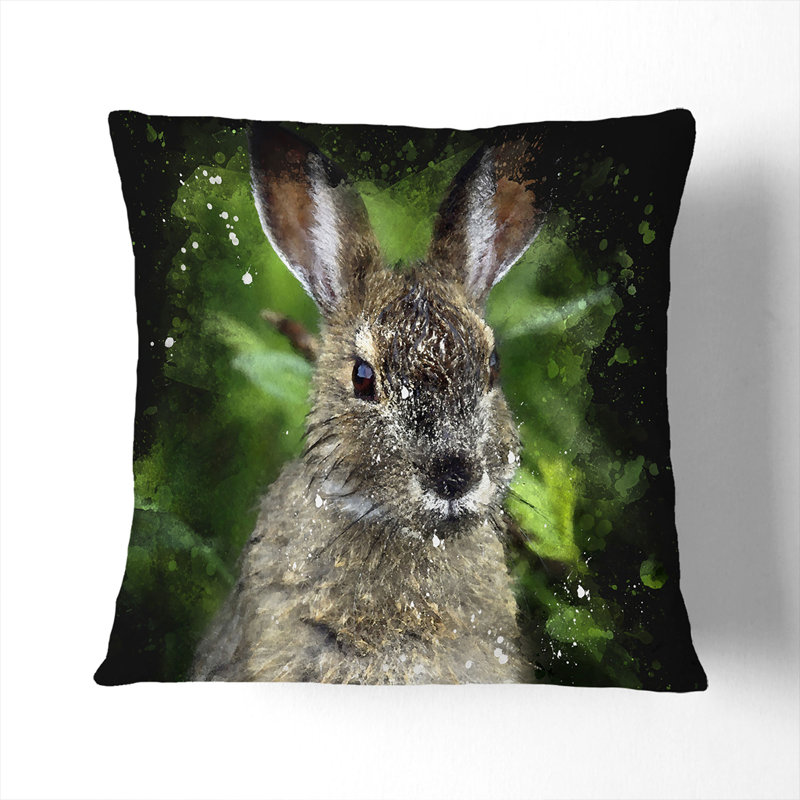 Brown Rabbit Square Throw Cushion, 40cm H x 40cm W x 15cm D, Black