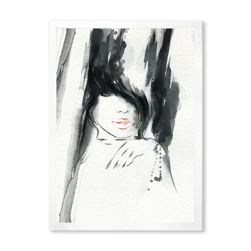 Portrait noir et blanc d'un mannequin élégant - Art mural sur toile glam, H 44 po x l 34 po x P 1,5 po, Cadre photo blanc