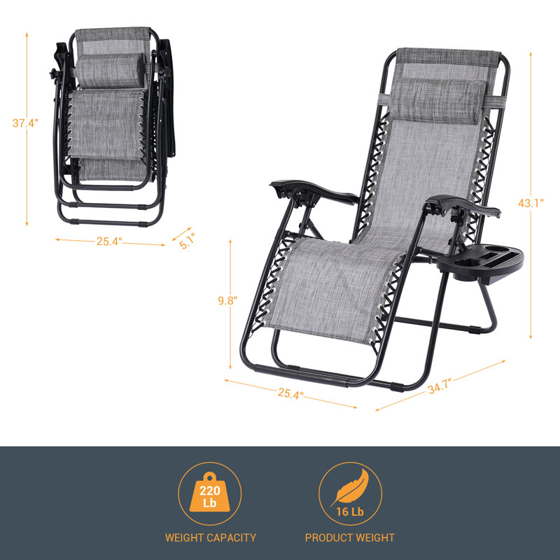 Fauteuils inclinables Zero Gravity avec plateau porte-gobelet, Gris