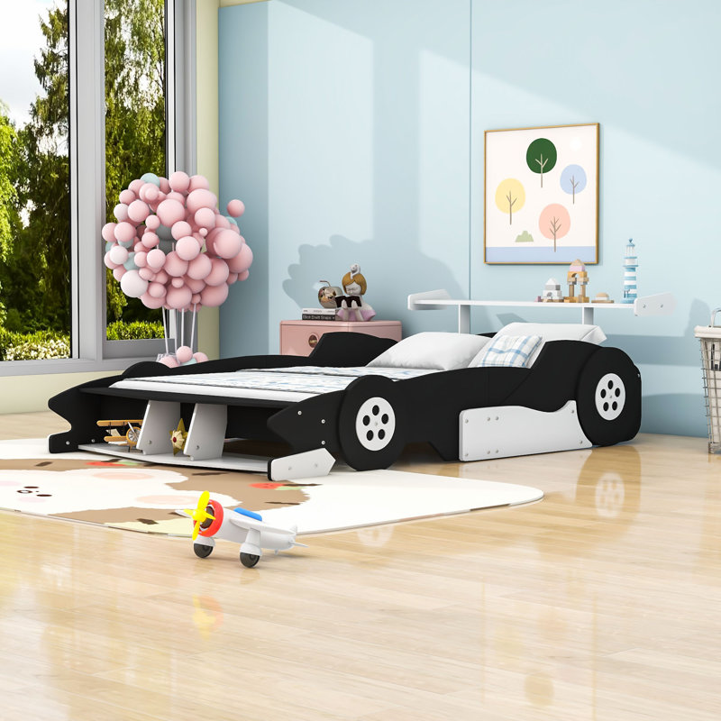 Lit plateforme avec roulettes Race, Noir, noir, noir, noir, Double