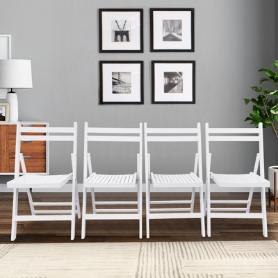 Chaises pliantes en bois massif blanc de 4 personnes avec siège à lattes pour une détente imbattable, plusieurs occasions convenables, peu encombrant, léger, avec une capacité de charge maximale de 220 lb, avec tout le confort exceptionnel, toutes