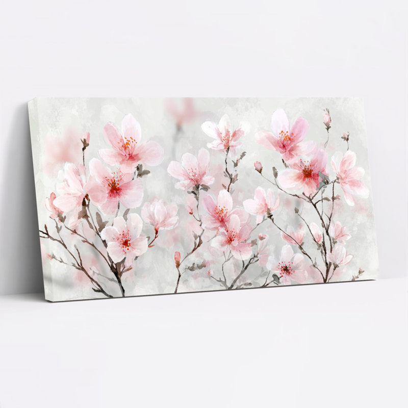 Ensemble de 1 tableau mural aquarelle florale de fleurs de cerisier, H 24 po x l 48 po