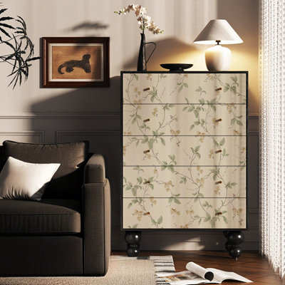 French Floral 5-Drawer Solid Wood Cabinet