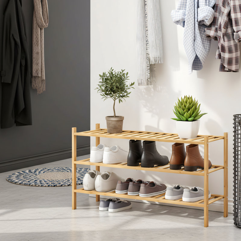 Four-Tier Bamboo Shoe Rack, Freestanding And Stackable, Suitable For Wardrobes, Entryways, And Small Spaces., Natural Wood
