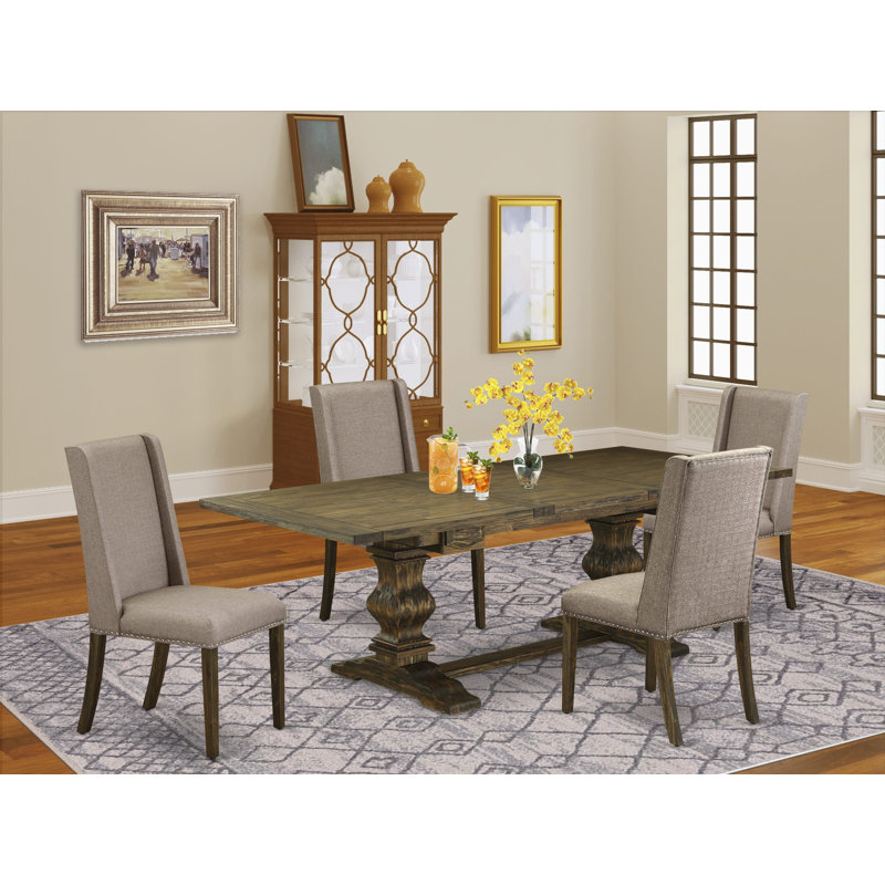 L'ensemble de table de salle à manger 11 pièces comprend une table rectangulaire amovible et 10 chaises rembourrées en tissu kaki foncé
