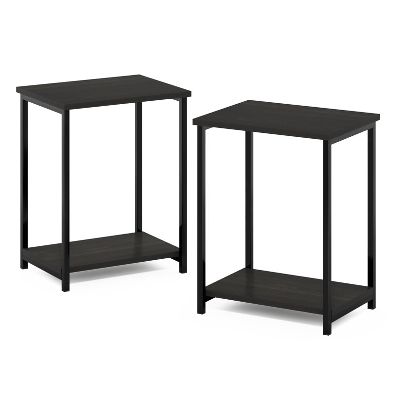 Adalid 2 Piece Industrial Metal Frame End Table Set, Espresso