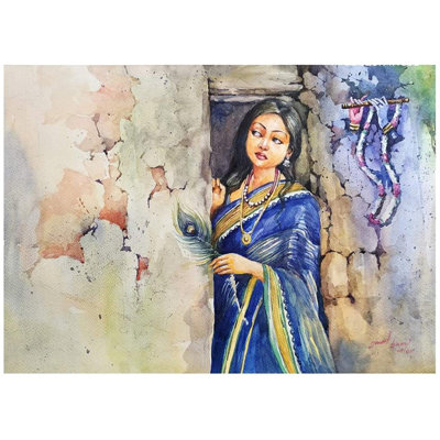 «Finding Lord Krishna» | Aquarelle sur papier | Par Sarat Shaw