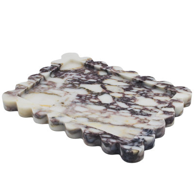 Genuine Calacatta Viola Scalloped Marble Tray, Natural Purple Stone Decorative Vanity Tray For Bathroom, Dresser, Kitchen And Home Décor