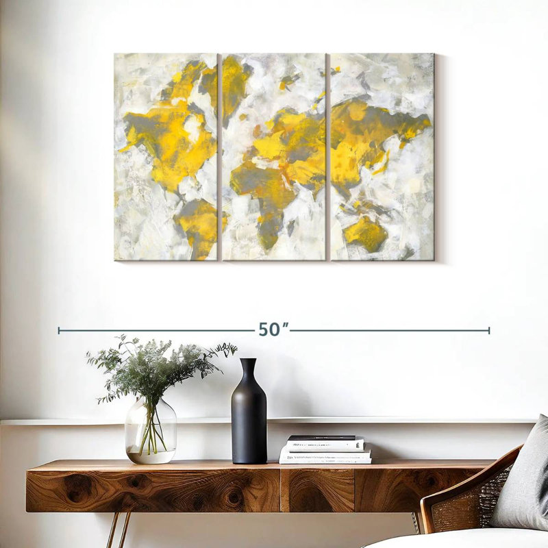 Aliaz World Map Yellow Gray, 24" H x 38" W