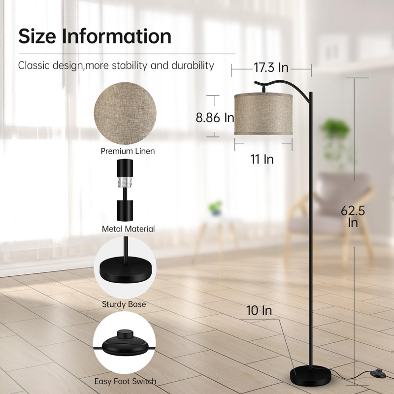 Nikkolas 63'' LED Arched Floor Lamp, Black, Brown