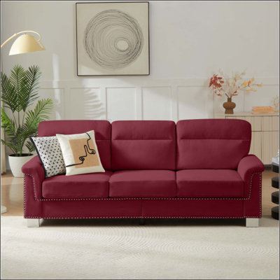 84.2" Modern 3-Seater Sofa With Snowfleece Upholstery, High-Density Cushions, And Nailhead Trim
