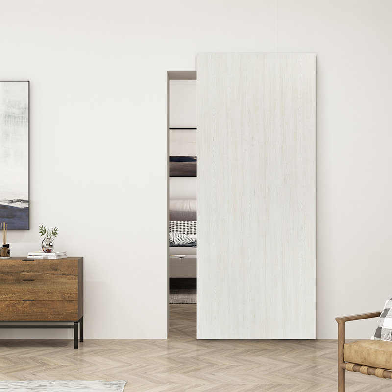 Porte de grange coulissante en composite blanc à noyau creux texturé blanc avec trousse de quincaillerie, 36 po x 92 po