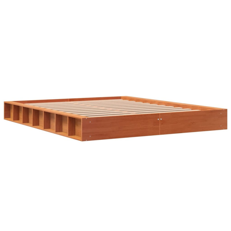 Friona Wood Platform Bed, Wax Brown, European Kingsize (160 x 200cm)