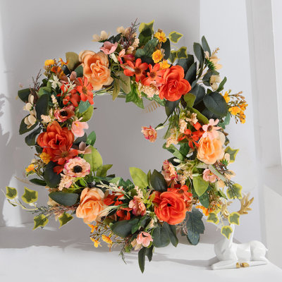 Faux Lighted Peony Rattan 40cm Wreath