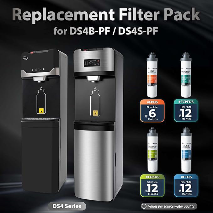 Ensemble de remplacement pour filtre complet iSpring F5DS-PF, compatible avec les distributeurs d'eau sans bouteille DS4B-PF et DS4S-PF, jusqu'à 12 mois selon l'utilisation et la qualité de l'eau, comprend 2 panneaux de particules, 1 panneau de particules, 1 panneau de fibres et 1 panneau de fibres