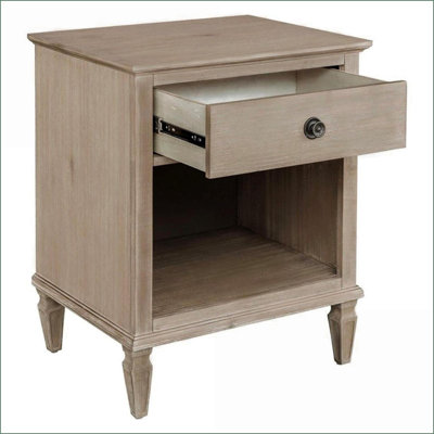 French-Inspired Light Natural Nightstand with 1 Drawer &amp; Shelf