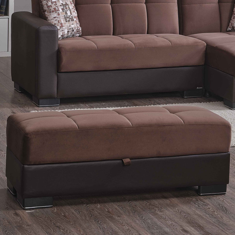 Legacy Fabric Upholstered Ottoman with Storage, Dark Brown Microfiber