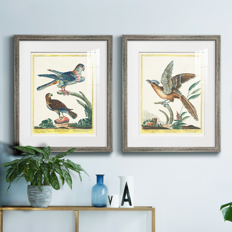 «Pastel Birds III», ensemble de 2 reproductions d'art sur toile encadrées