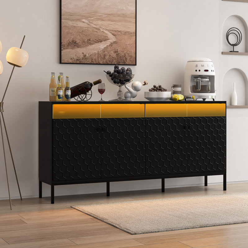 Buffet avec DEL et station de charge, Noir, noir, noir, noir