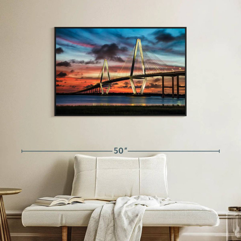 Le pont Ravenel à Charleston, Cadre flottant noir, 40 po x 27 po