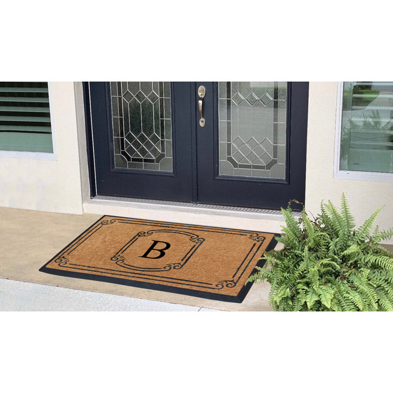 Fabrizia Natural Coir Monogrammed 48" x 30" Non-Slip Outdoor Door Mat, B