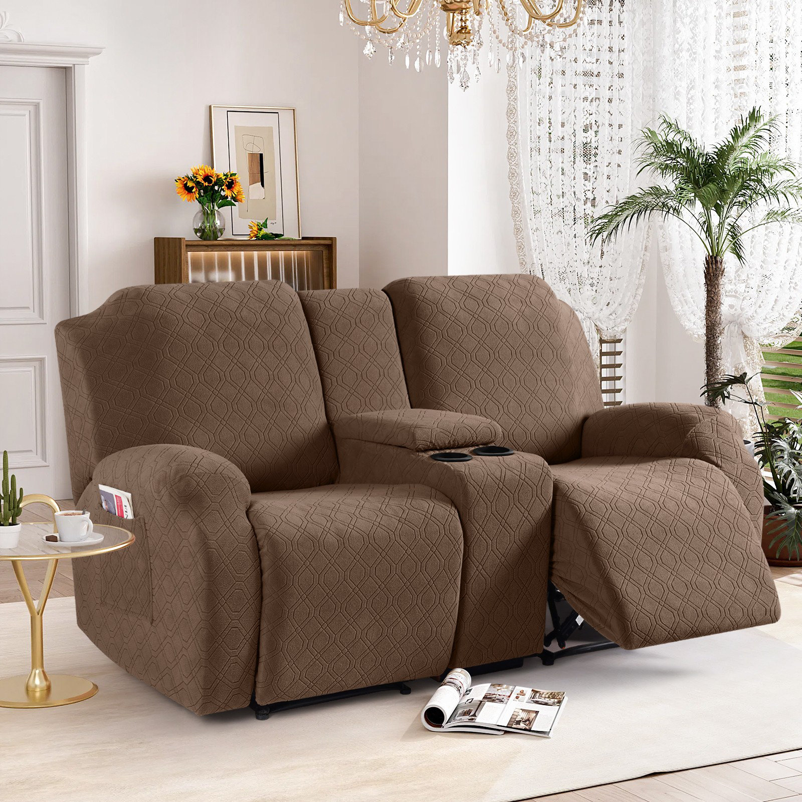 Brayden Studio® Wald Stretch Jacquard Recliner Chair Loveseat Couch