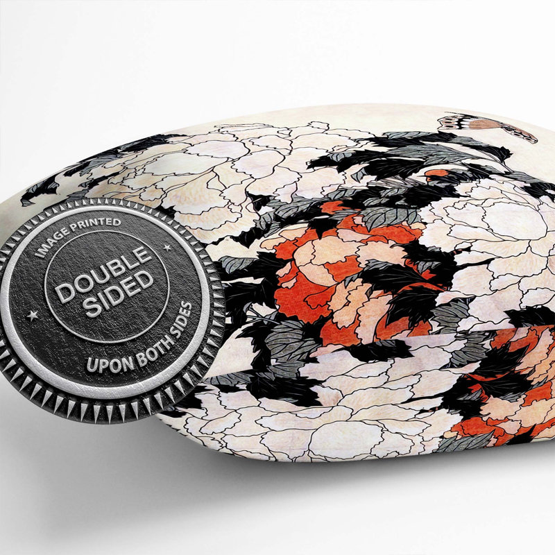 Peonies & Butterfly by Katsushika Hokusai DBL Cushion with Filling, 40cm H x 40cm W x 15cm D