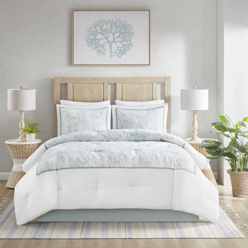 Édredon double - 100% coton blanc avec jupe de lit et taies décoratives 200 fils
