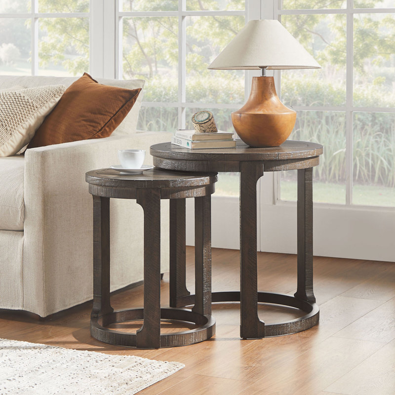 (1 table basse + 1 table d'appoint) Ensemble de 2 tables basses rondes rondes, Marron foncé