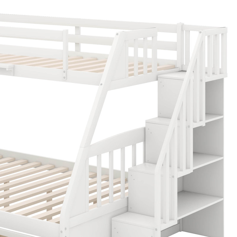 Lit simple superposé au dessus d'un lit double avec tiroirs, Blanc