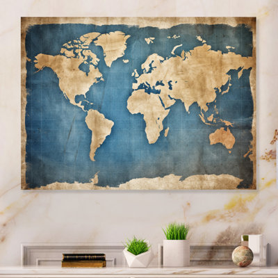 Ancienne carte du monde III - salon d'art mural en métal carte du monde