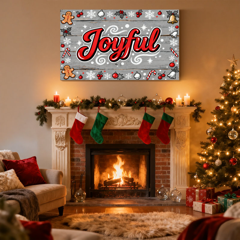 «Christmas Joyful Christmas», ensemble de 3 impressions sur toile, H 12 po x l 18 po