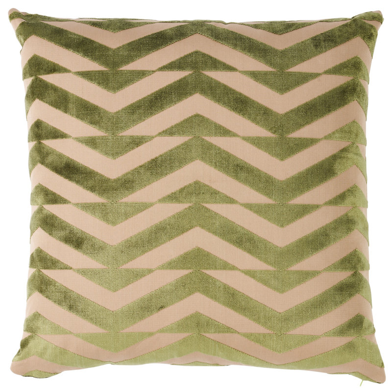Schumacher x Miles Redd Broken Chevron Pillow, Olive/Khaki, 14'' x 14''