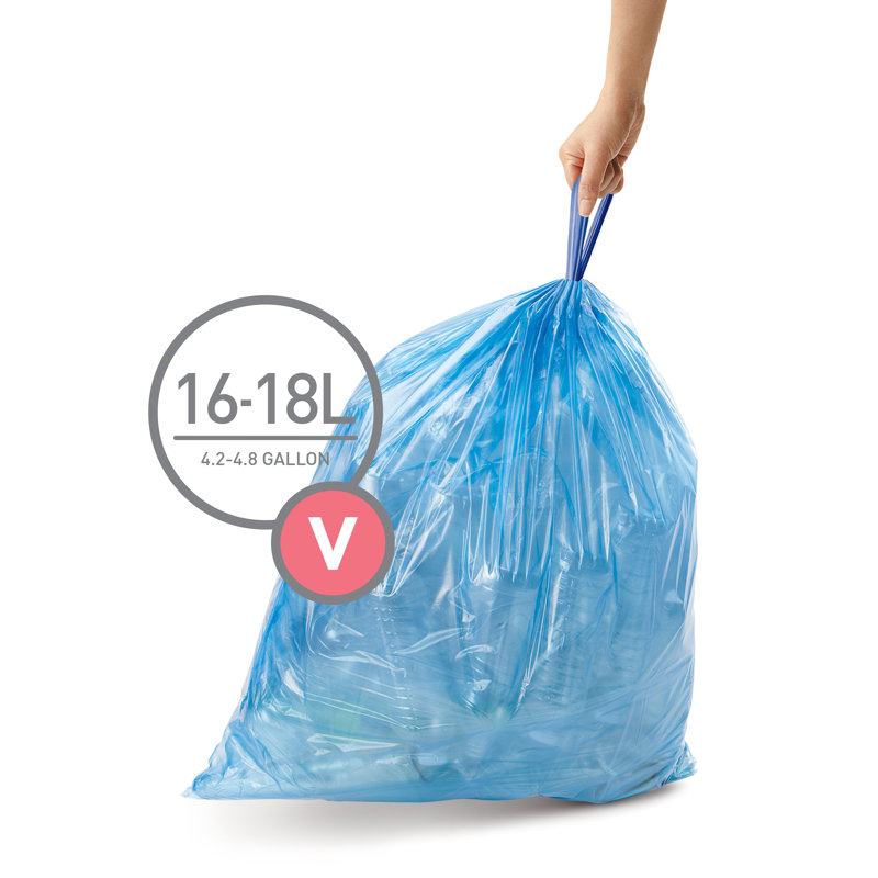 Simplehuman Code V Custom Fit Drawstring Trash Bags, 16-18 Liter / 4.2-4.8 Gallon, Blue, 60 Count