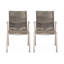 Chaises de salle à manger d'extérieur en aluminium 2 pièces avec siège en corde taupe, structure argentée, siège moderne 2, ambiance relaxante