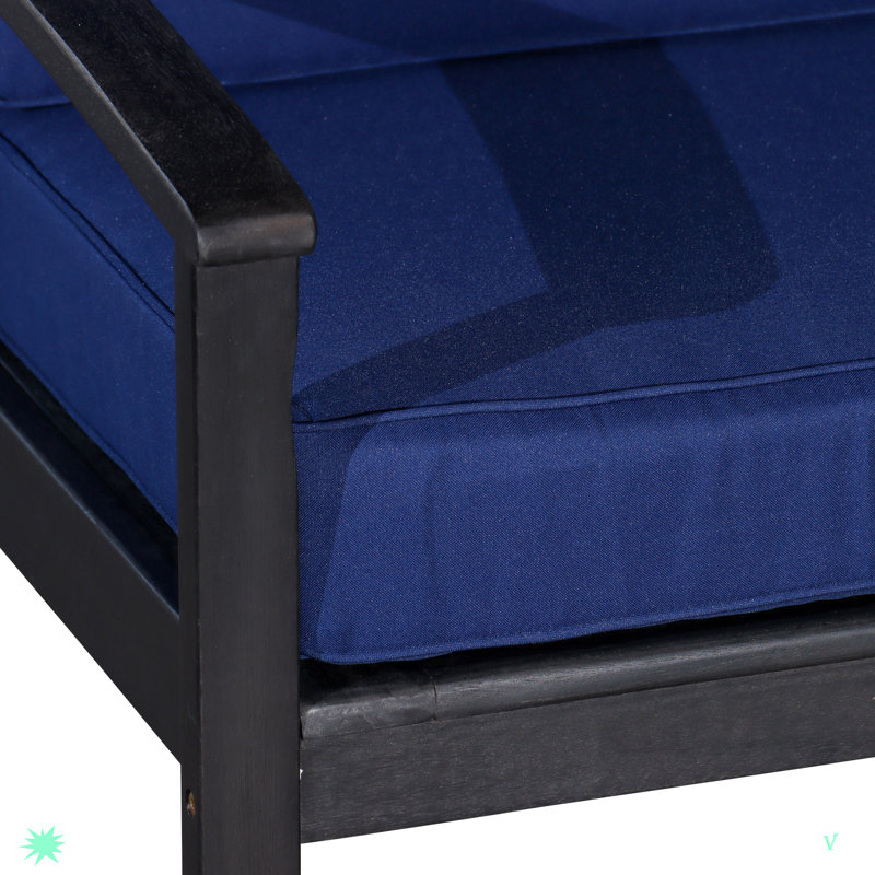 Durane Wood Outdoor Lounge Chair, Navy Blue, Black